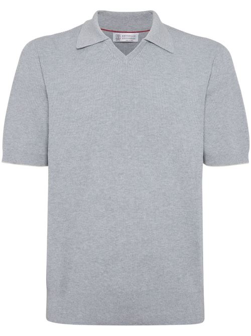 Grey cotton ribbed knit polo Brunello Cucinelli | M29400015CY162